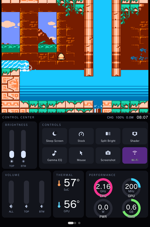 Control Center on the bottom screen
