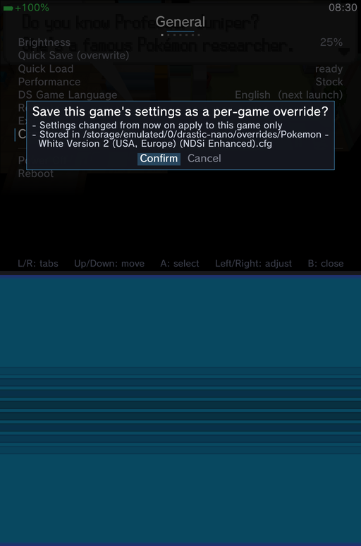 Per-game override confirmation