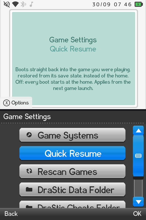 Quick Resume row in Game Settings