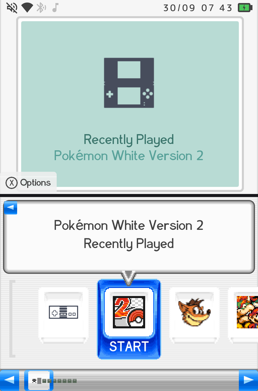 DSi carousel with cartridge icons and ROM titles