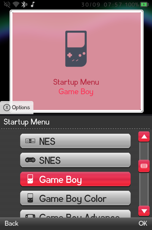Startup Menu listing game systems