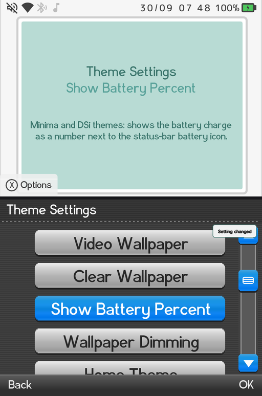 Battery percent and the compact Setting changed card