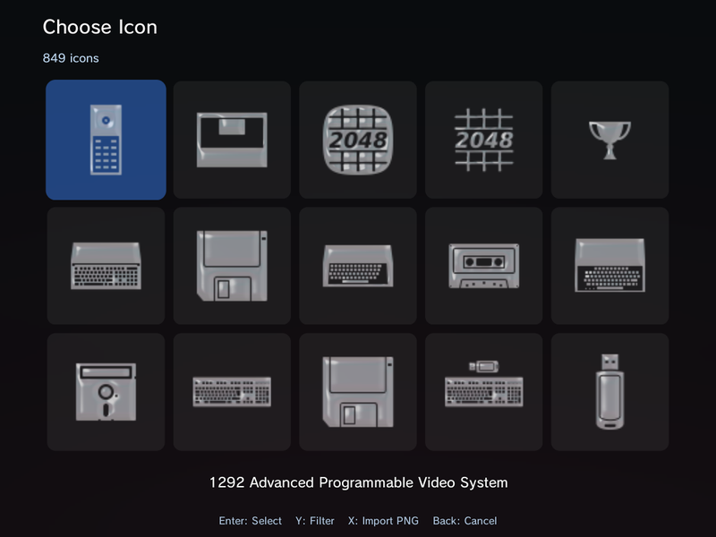 Game Systems icon grid with Import PNG hint