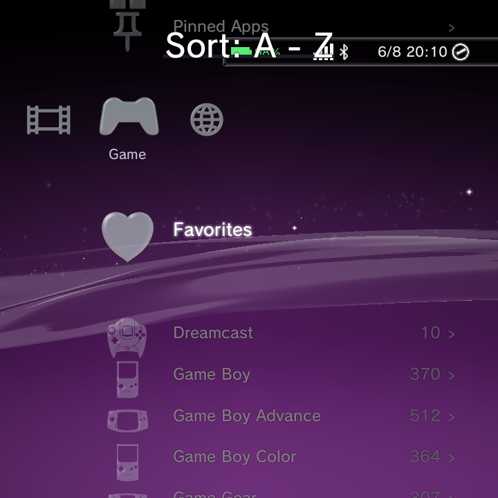 Game category sort