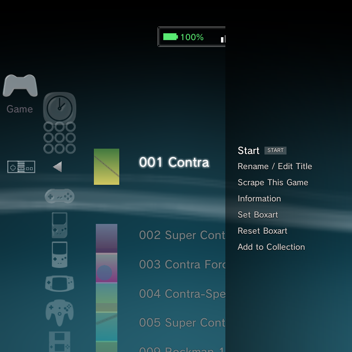 Options menu on a game