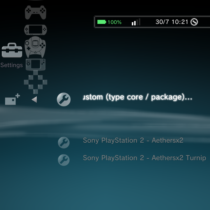Emulator picker filtered to aethersx2