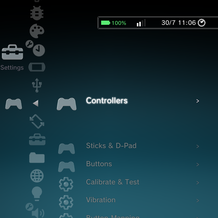 Gamepad Settings sections