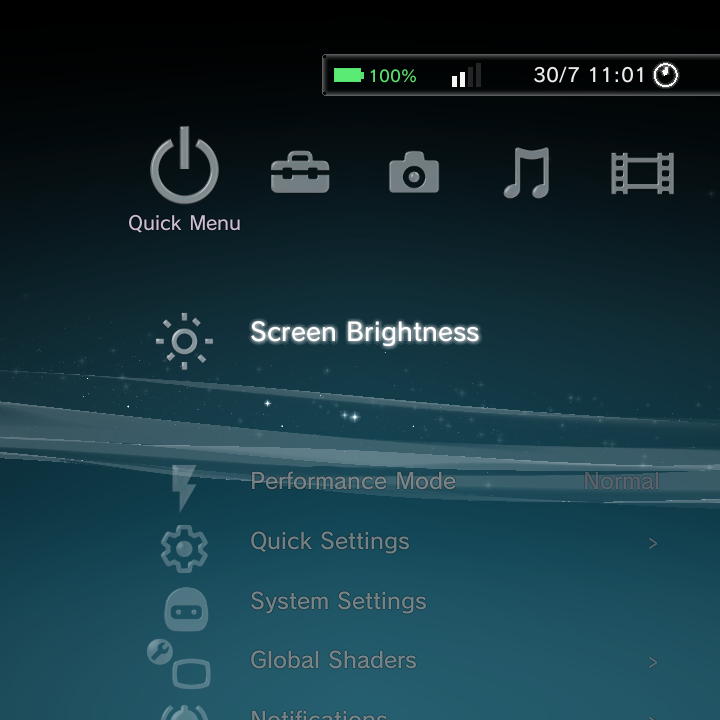 The Quick Menu on the XMB home