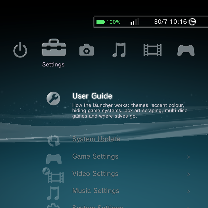 Settings on the XMB theme