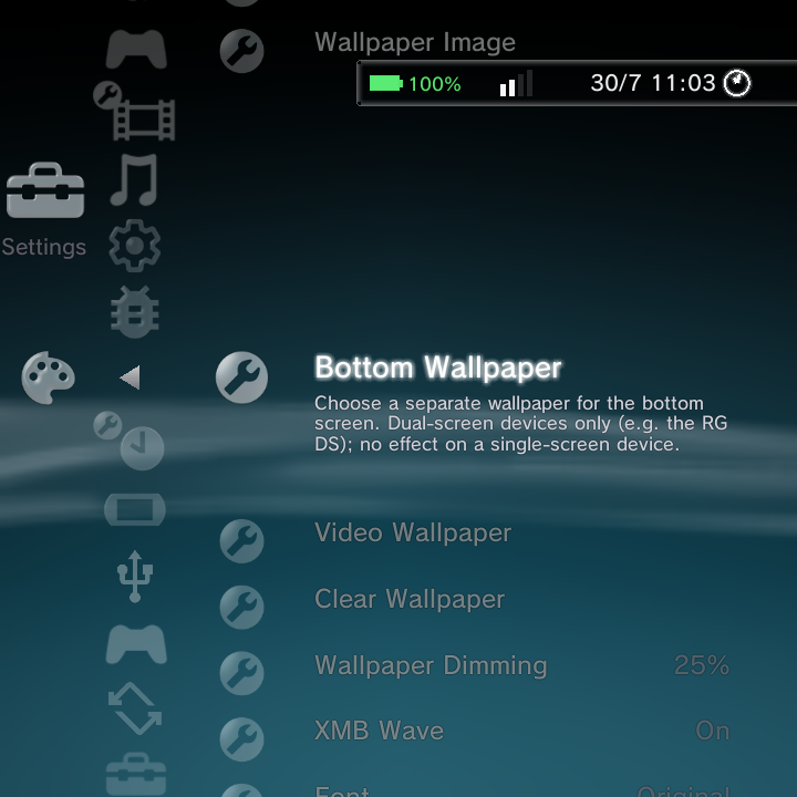 The wallpaper rows in Theme Settings